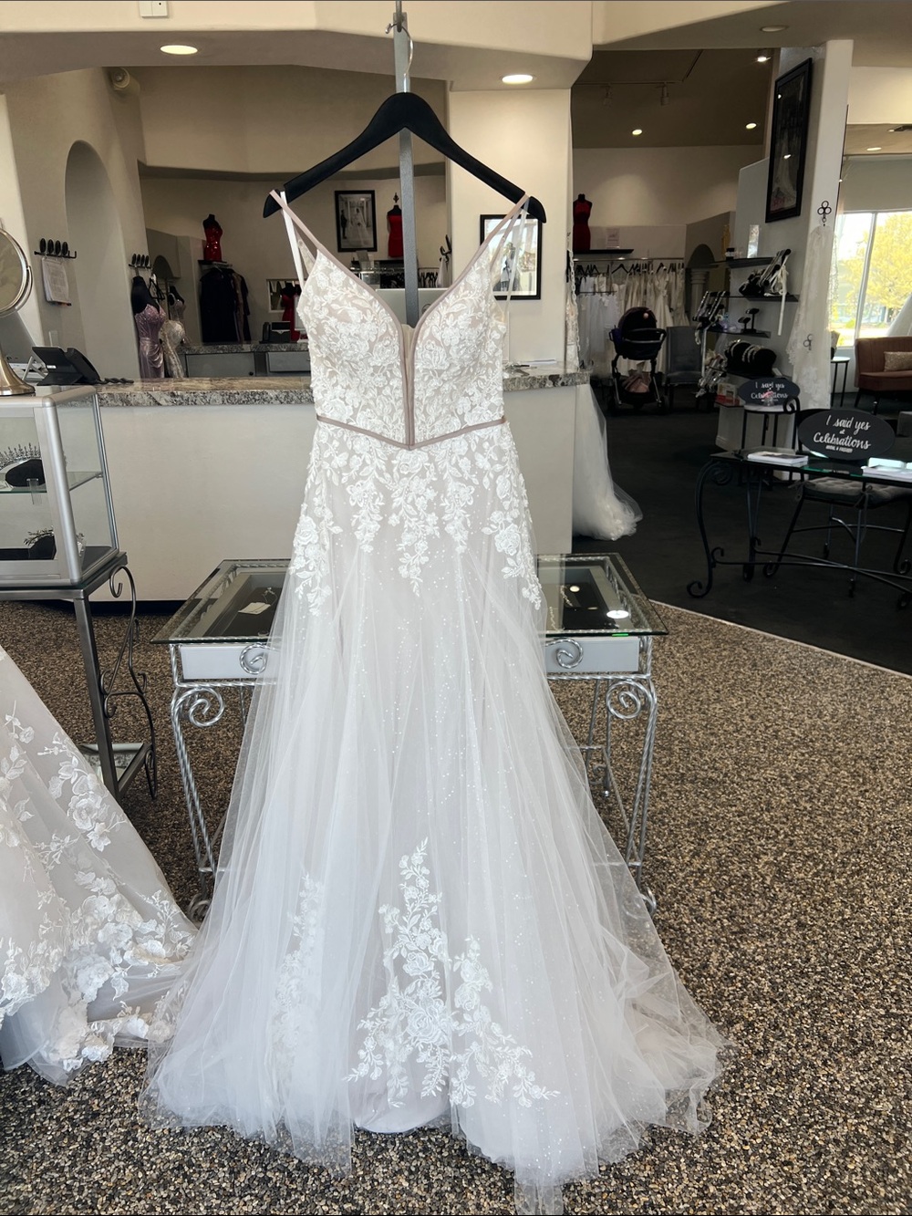 Mori Lee Ivory and Nude tulle A-Line Wedding Dress